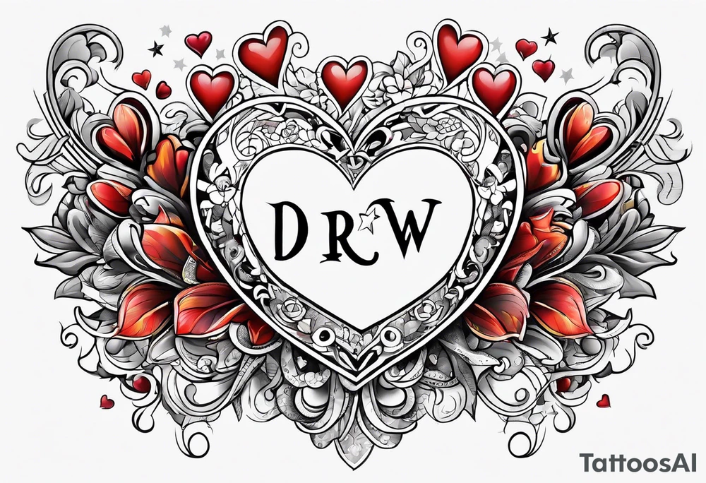 Hearts and stars the name "Drew" tattoo idea