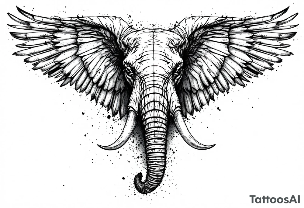 A hieroglyphic, detailing an African elephant with horns and wings that resemble that are a falcons tattoo idea