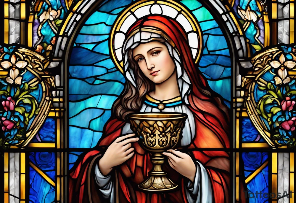 holy saint barbara stained glass holding a chalice tattoo idea