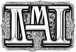 Draw the initials M.H. & M.E.  accompanied by the writing simul in aeternum tattoo idea
