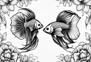 2 Betta fish with flowers tattoo idea