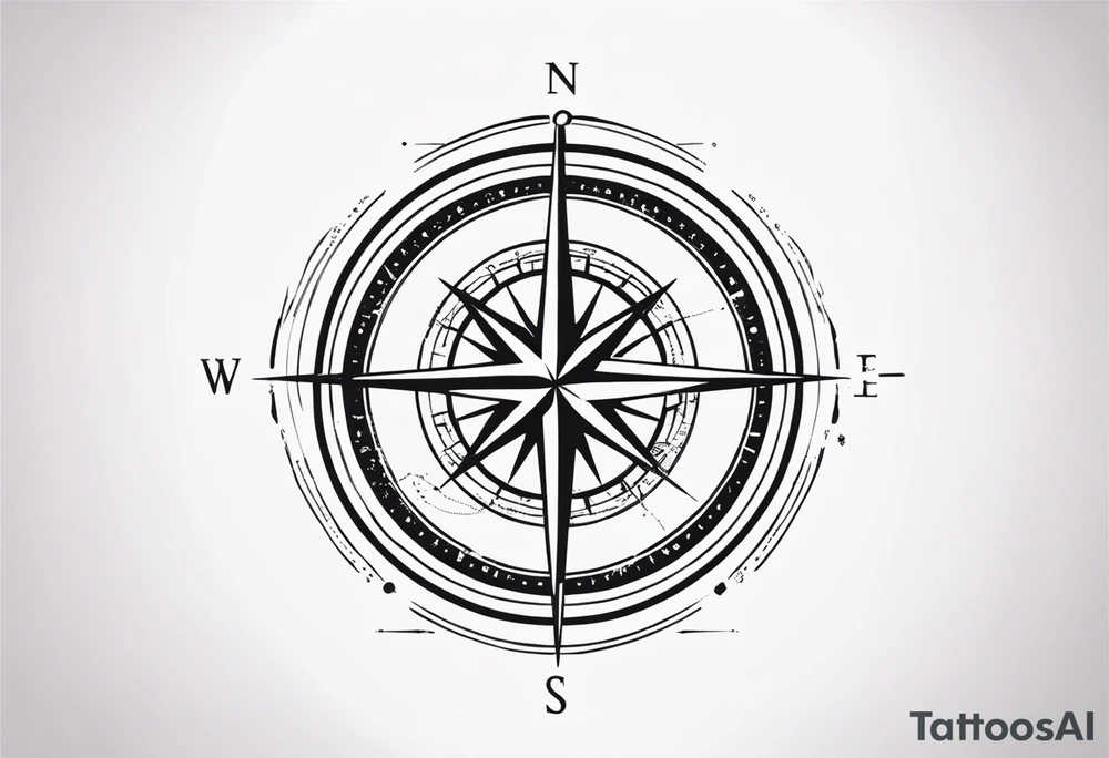The topic should be travellig the world. The centre should be a minimal compass, maybe combined with the world. The background should be designed with thin lines. It is located at the upper back of a man tattoo idea