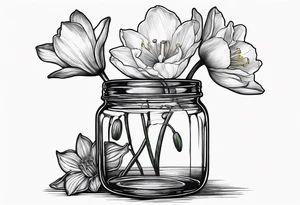 A daffodil a water lily and a morning glory in a jar tattoo idea