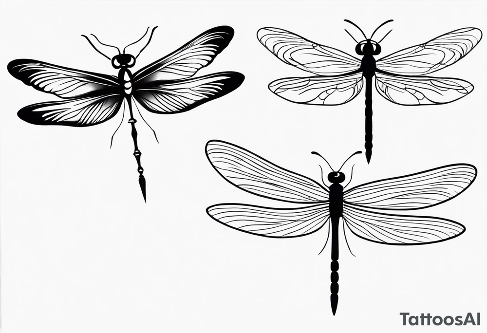 2 Dragonflies one with a lock as the chest 
and the other has a key for the tail fine black line style tattoo idea