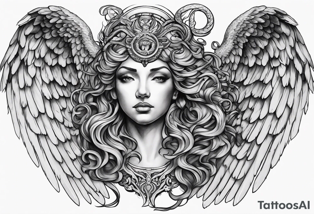 angel wings medusa tattoo idea