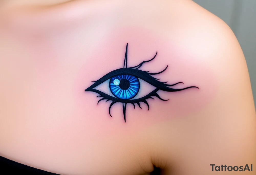 An Erudite eye symbol with glowing blue veins, representing sci fi movie Divergent tattoo idea