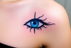An Erudite eye symbol with glowing blue veins, representing sci fi movie Divergent tattoo idea