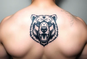 powerful majestic grizzly bear staring with no teeth tattoo idea