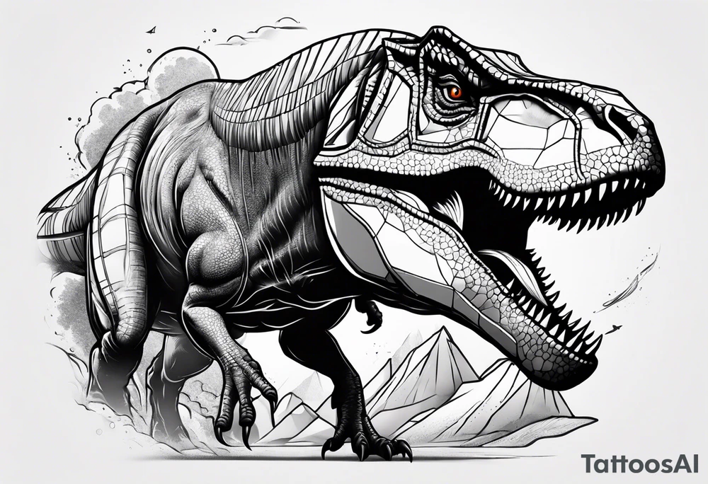 REALIST T REX WITH A VULCANNO IN THE BACK tattoo idea