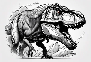 REALIST T REX WITH A VULCANNO IN THE BACK tattoo idea