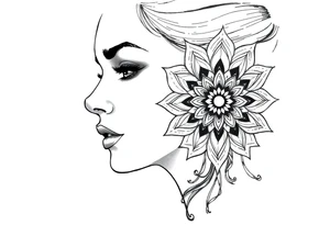 Powerful side profile woman’s face with mandala tattoo idea