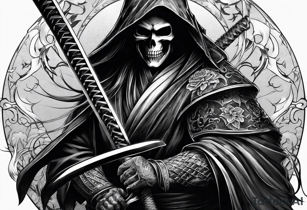katana with grim reaper tattoo idea