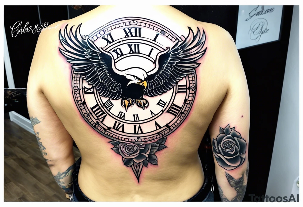 eagle, rose, clock , love tattoo idea