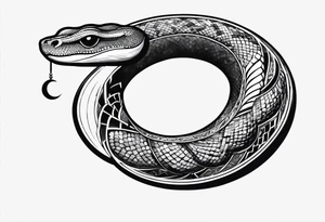 simple snake wrapped around a crescent moon, from bottom up tattoo idea