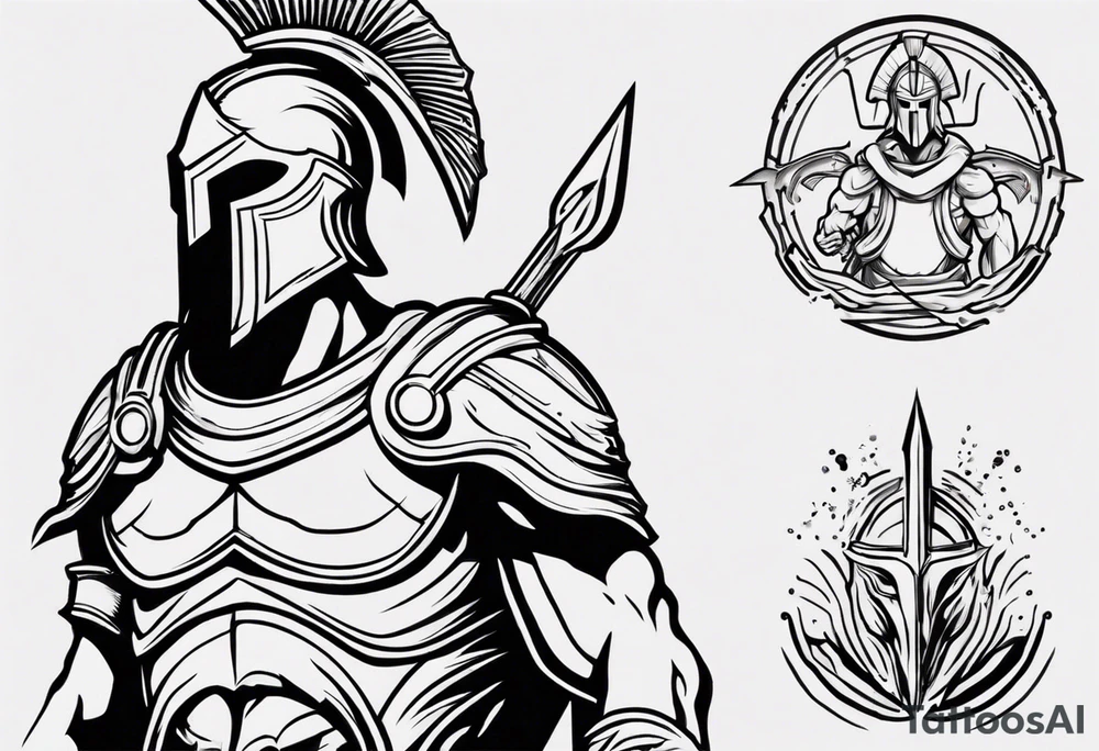 ultra-fine line linework vector of a spartan tattoo idea