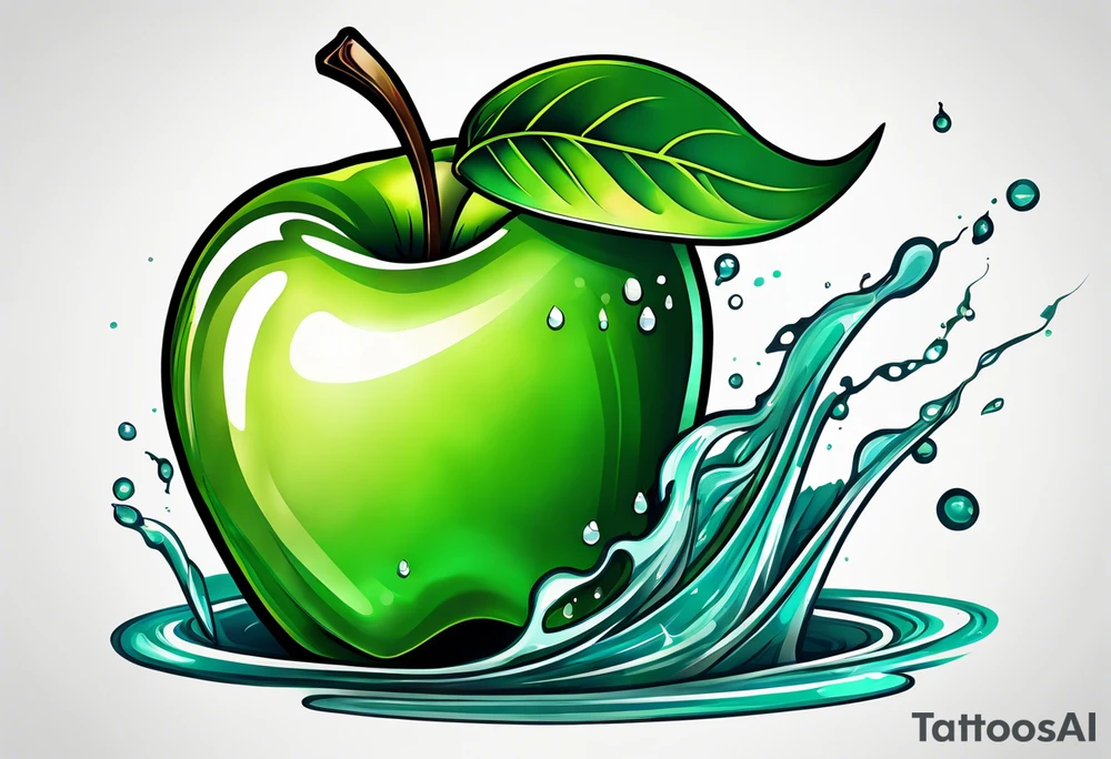 Dripping green apple tattoo idea