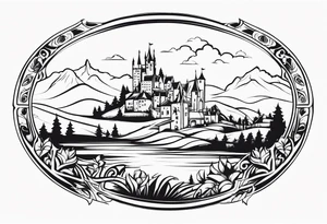medieval tribal city 
floral  land  vignette tattoo idea