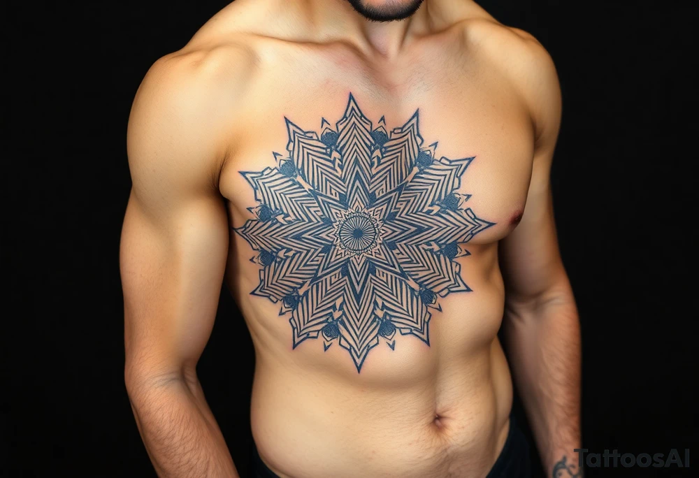 intricate mandala with sacred geometry and cosmic elements tattoo idea