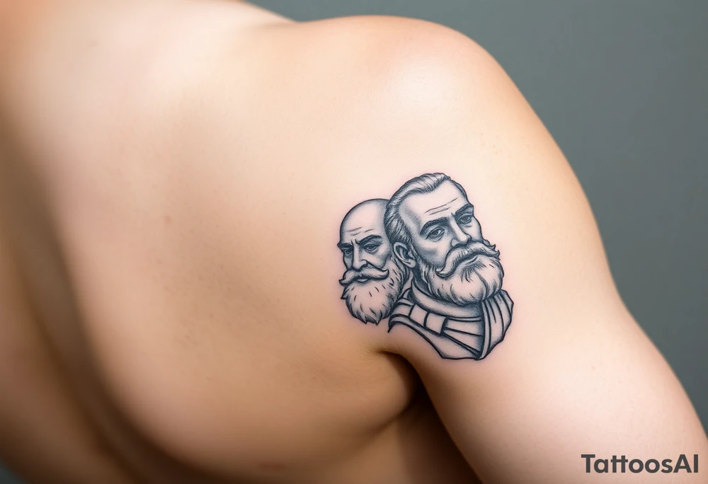 Platos, aristole, and socrates on the right side of the calf tattoo idea
