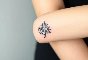Fibonacci spiral shell inside of tree with little leaves tattoo idea