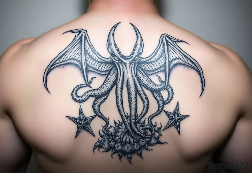 Cthulhu rising from the depths fighting star spawn and shugguths tattoo idea