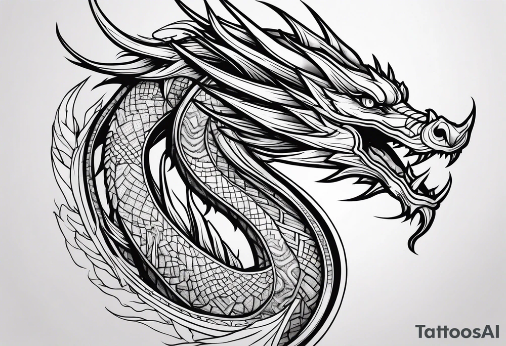 Dragon line drawing tattoo idea