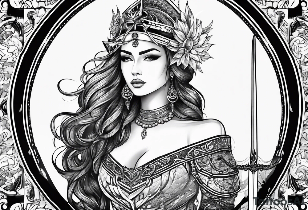 with lady juctice emblem a sword and a scale tattoo idea