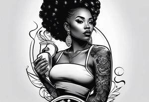 traditional style tattoo with a black woman skateboarding tattoo idea