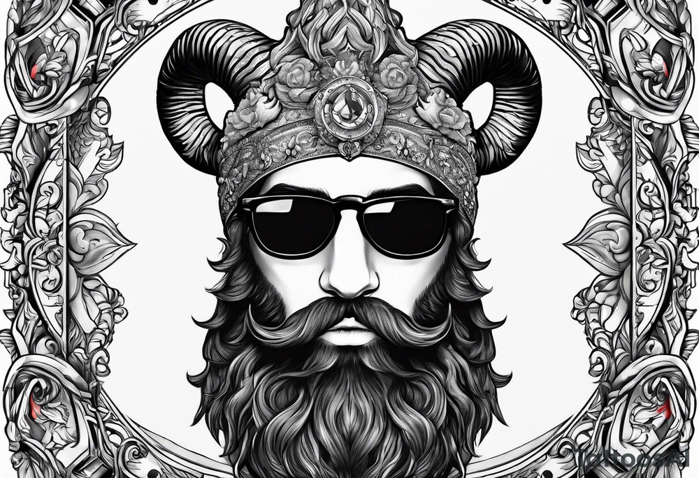 capricorn with beard and sunglasses tattoo idea