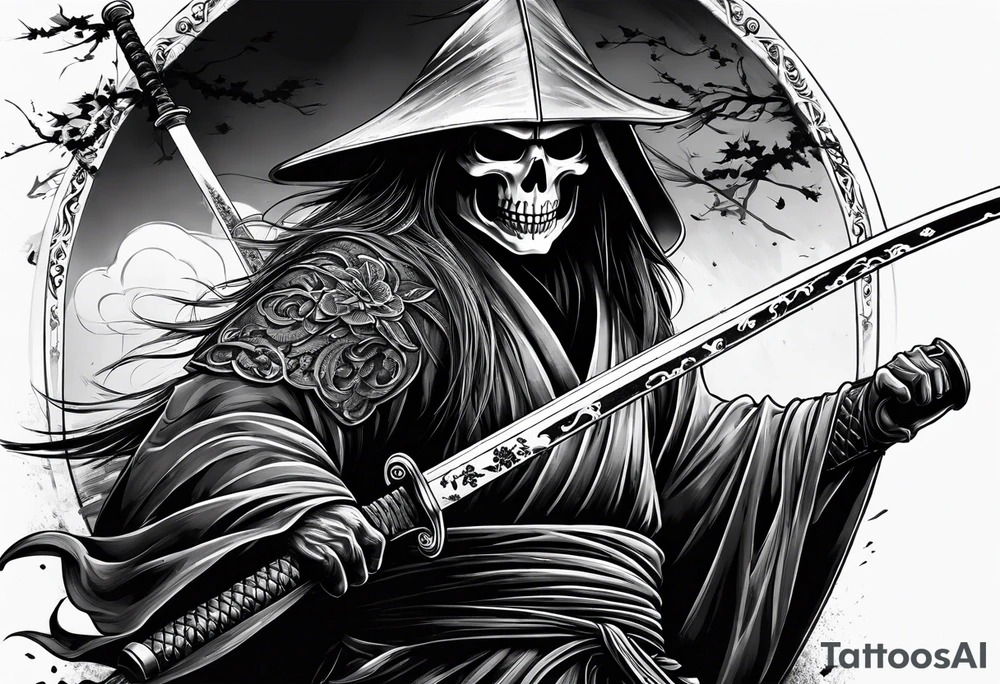 katana with grim reaper tattoo idea