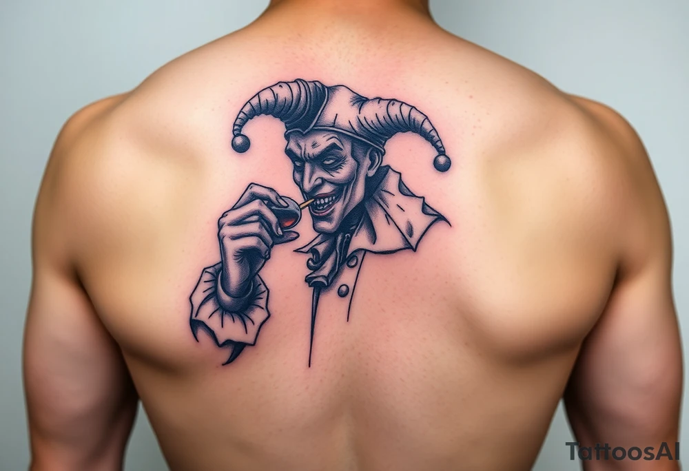 jester smoking and drinking tattoo idea