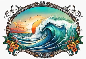 waves;  
"come what may"; outside forearm not an oval tattoo idea