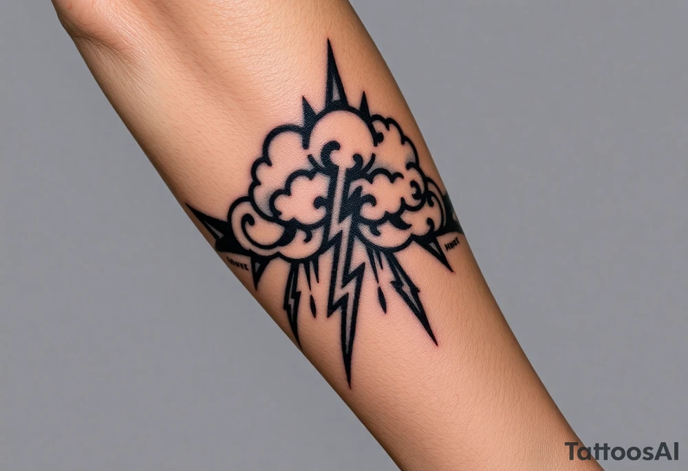 Black storm clouds with rain falling & lightning bolts striking down tattoo idea