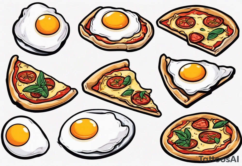 Pair fried eggs tattoo, where for the girl a small slice like a pizza triangular and for the guy the rest of the fried eggs tattoo idea