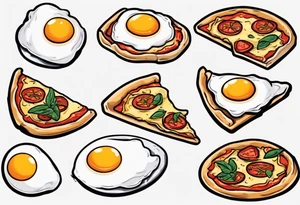 Pair fried eggs tattoo, where for the girl a small slice like a pizza triangular and for the guy the rest of the fried eggs tattoo idea