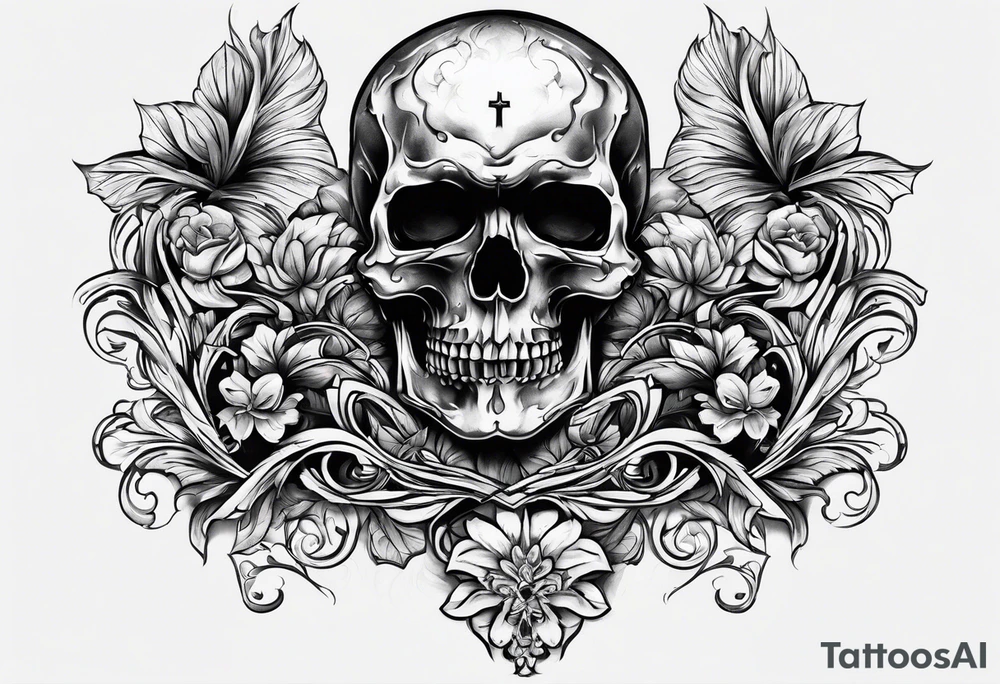 cross on top of a skull tattoo idea