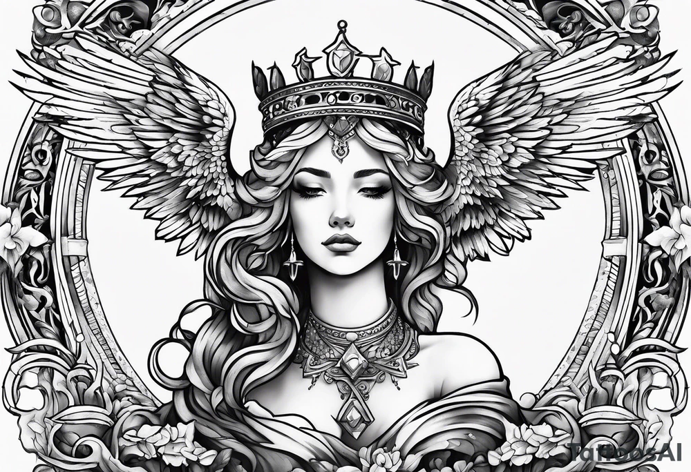 Neck tattoo angels and clouds and crowns and space tattoo idea
