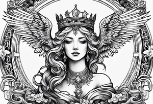 Neck tattoo angels and clouds and crowns and space tattoo idea