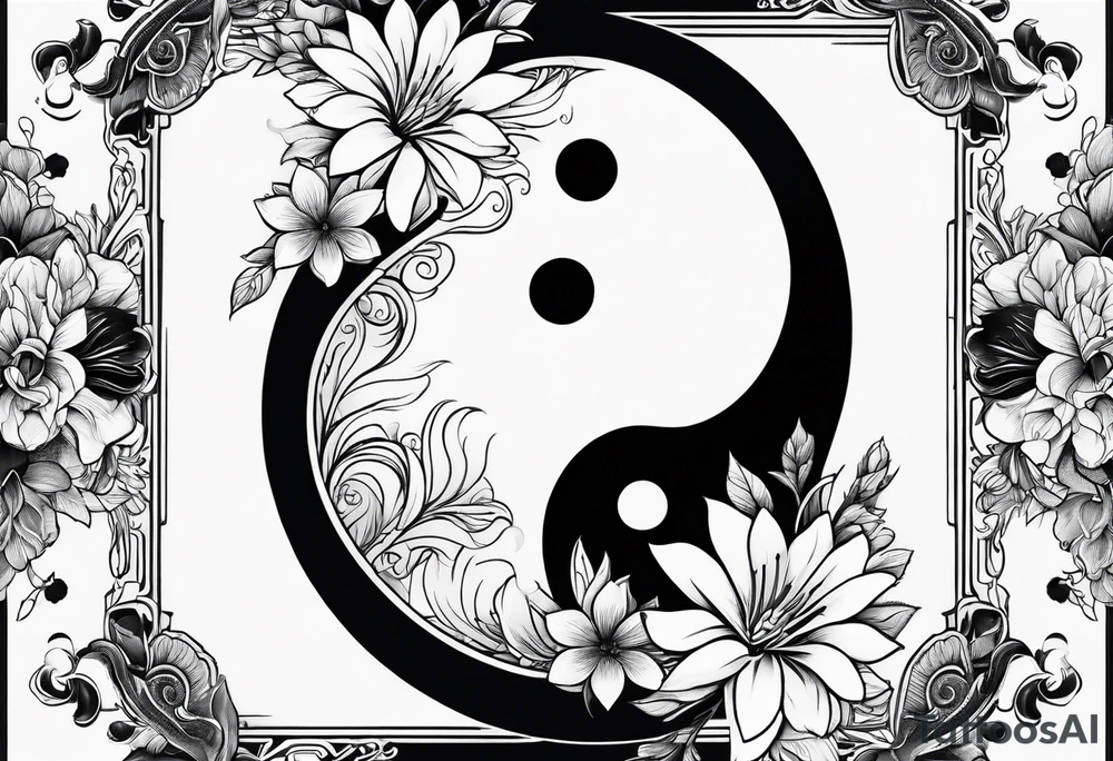 yin yang, flowers tattoo idea