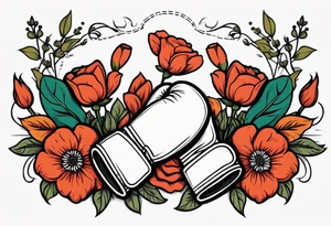 boxing gloves and flowers around the gloves  bold colors traditional old school vintage
banner tattoo idea