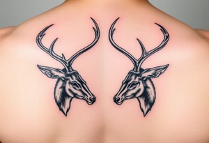 Two full body detailed deer heads down hitting horns to show dominance. tattoo idea