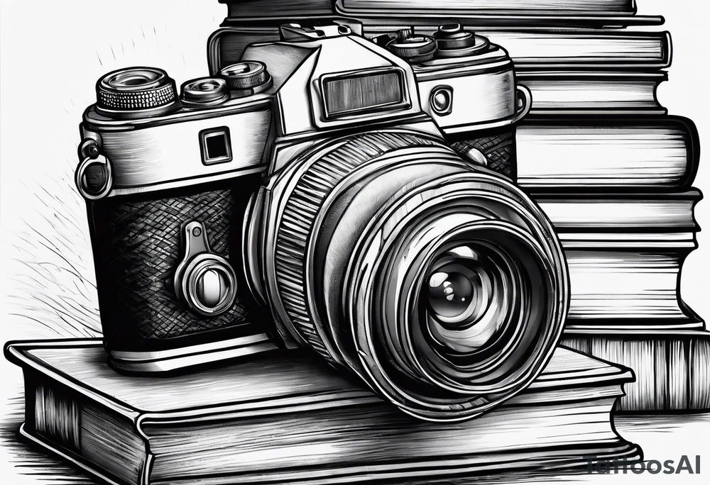 Camera on a stack of books tattoo idea