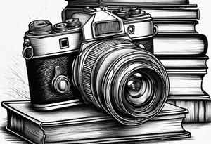 Camera on a stack of books tattoo idea