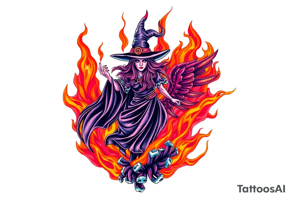 Witch in the flame tattoo idea
