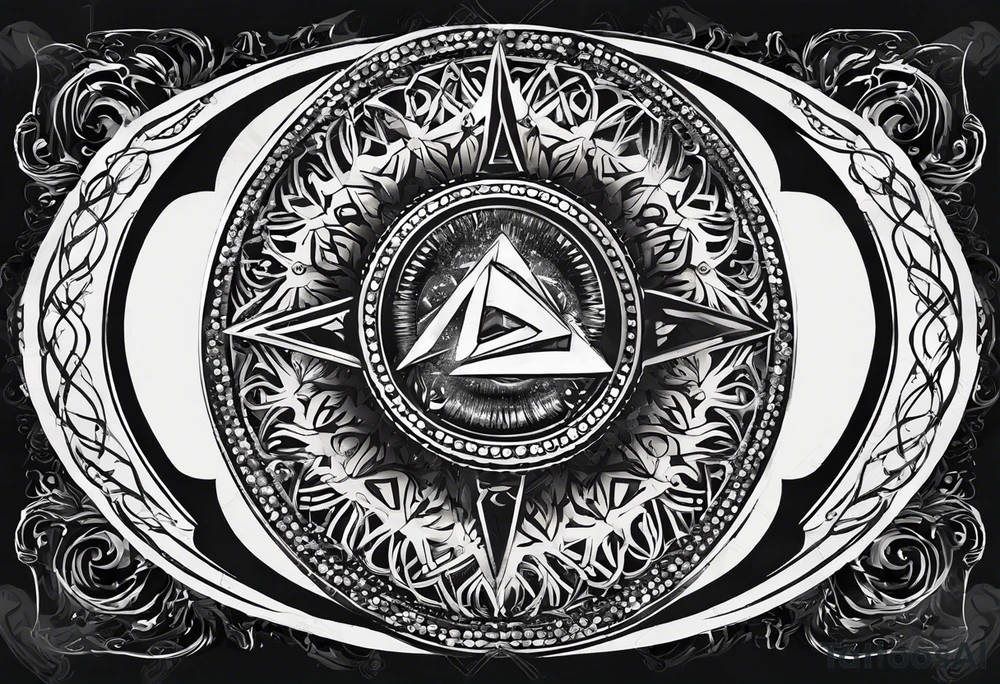 Simplistic symbol large delta inside a circle. Circle is made from chain and with small letters k sprinkled inside. tattoo idea