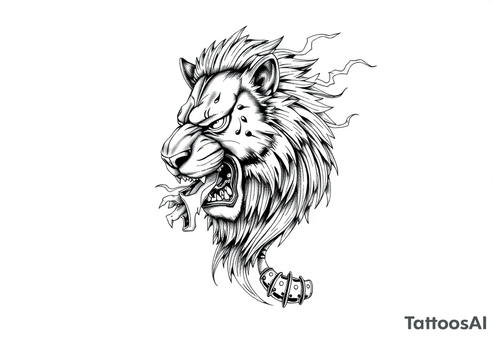 Respect comes from Admiration and Fear with a mechanical lion breathing fire tattoo idea