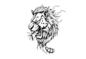 Respect comes from Admiration and Fear with a mechanical lion breathing fire tattoo idea