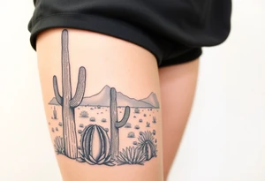 A scenic view of cactuses in the desert landscape of Arizona on a sunny day tattoo idea