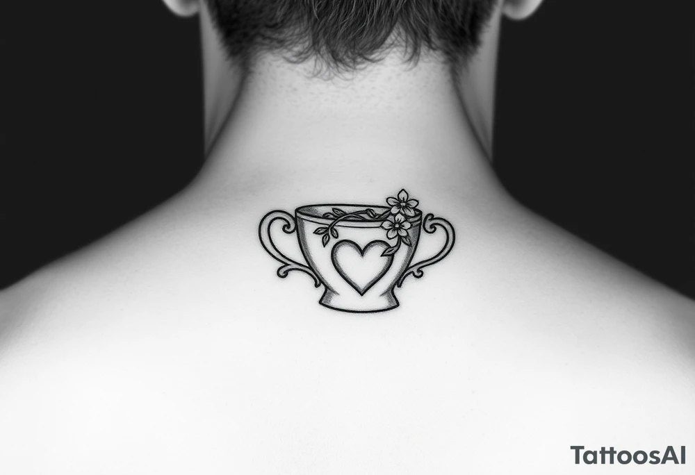 Dainty tea cup with small flowers and a small love heart on the tea bag tag tattoo idea