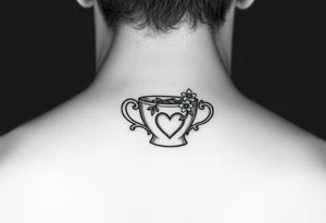 Dainty tea cup with small flowers and a small love heart on the tea bag tag tattoo idea
